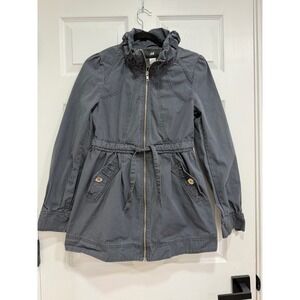 H&M Women Gray‎ Cotton Utility Jacket Drawstring Waist Tie Size 6